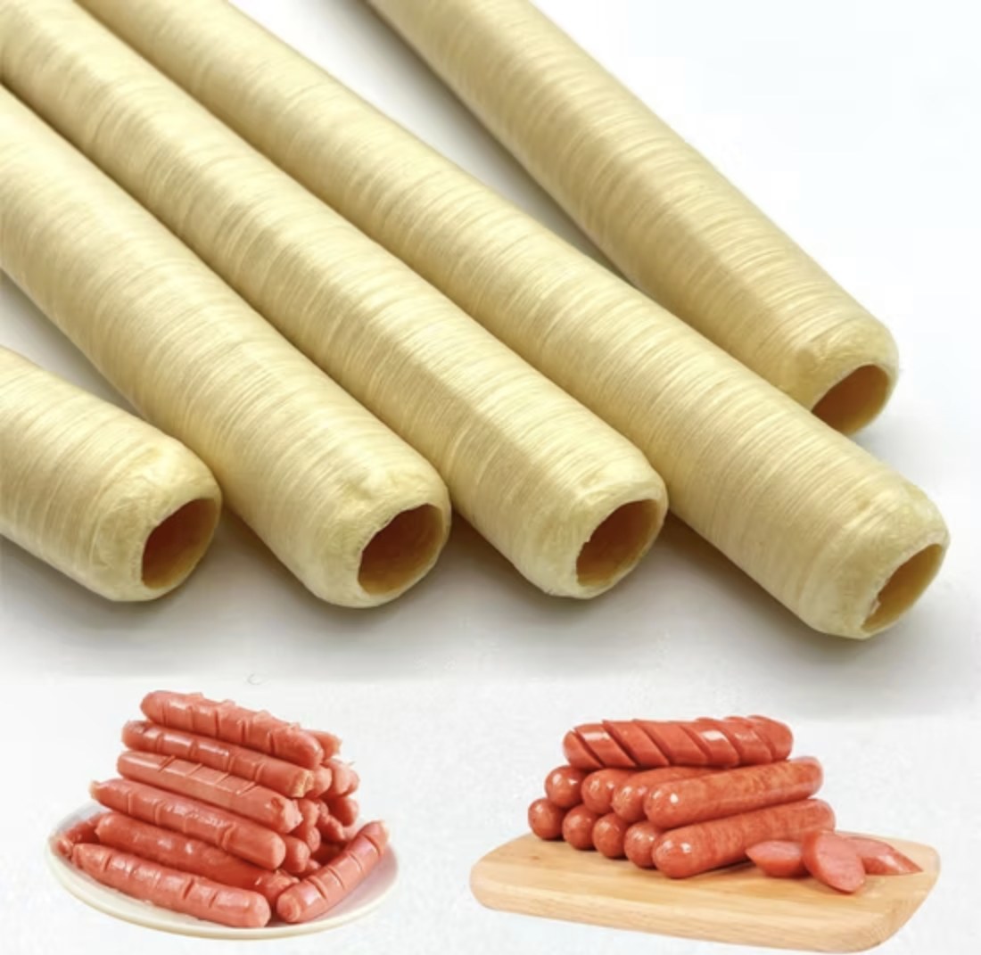 Collagen casing tubes and sausage products